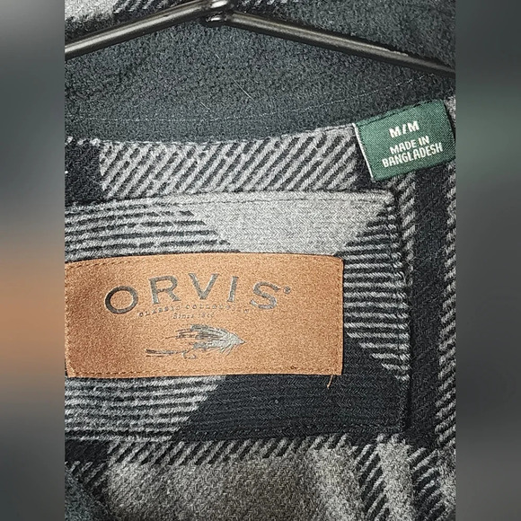 Orvis M Heavy Flannel Shirt Jacket Fleece Lined Cuffs Buffalo Plaid Shacket - Picture 11 of 14